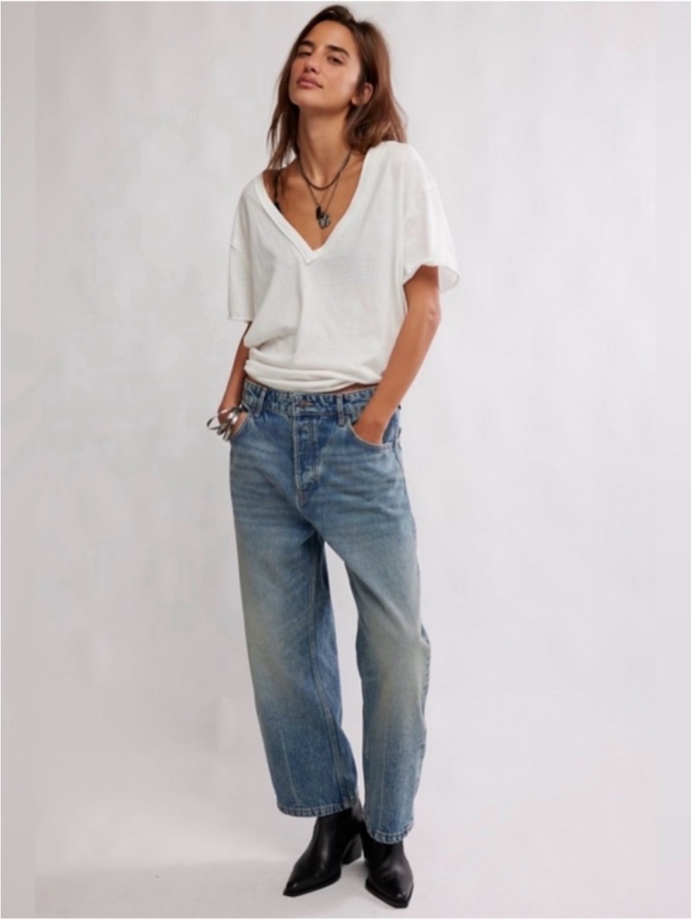 FREE PEOPLE WE THE FREE Deep Trance Dropped Wide Leg Boyfriend Jean SZ:29